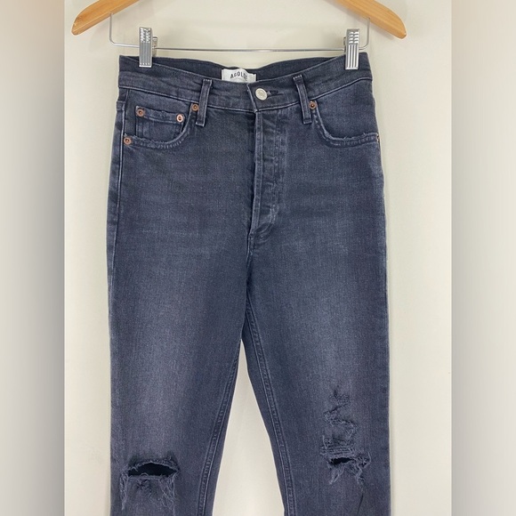 Agolde Nico High Rise Slim Straight Denim Jeans Distressed In Cassette Sz 25 - Picture 6 of 16